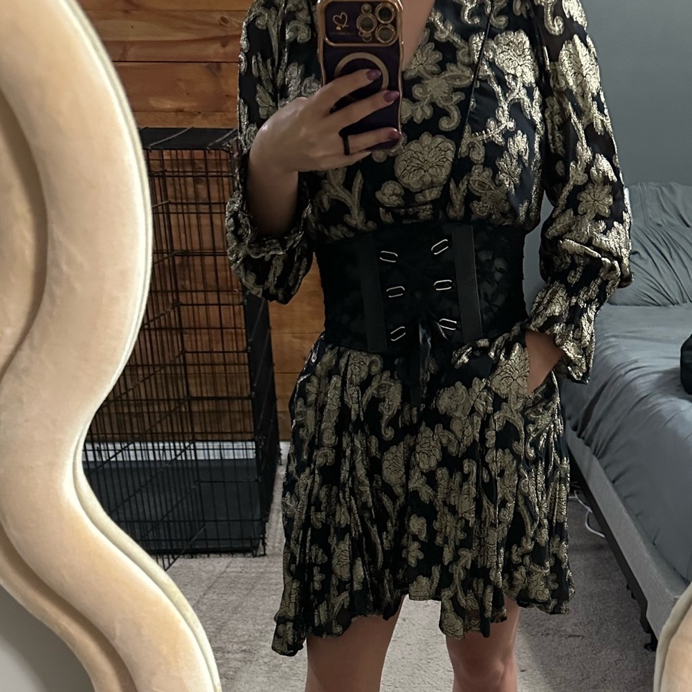 Anthropologie Metallic Brocade Dress XS Gold and Black - Picture 5 of 5